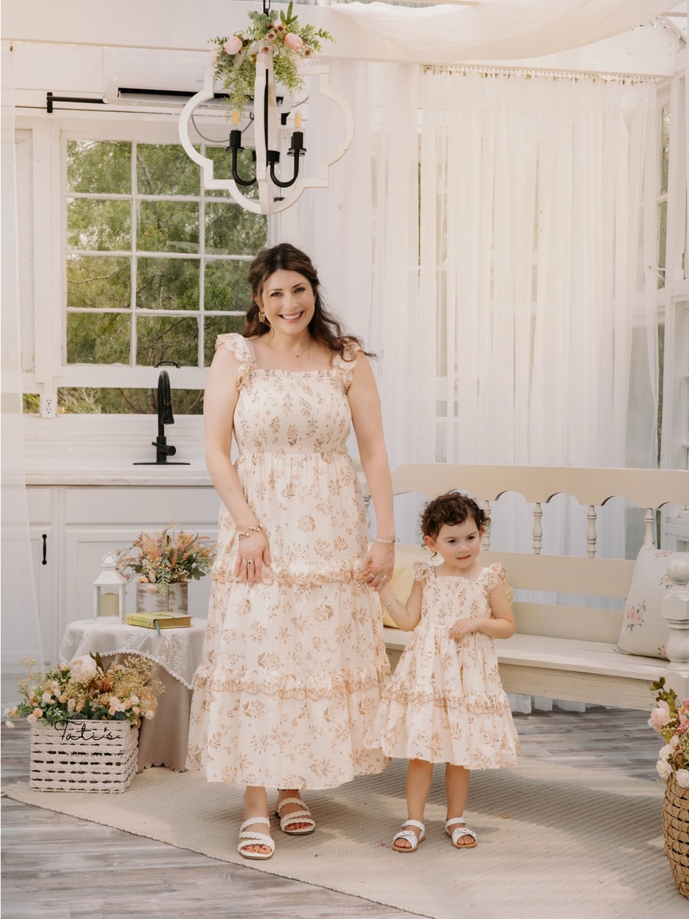 Cream Floral Ruffled Maxi Dress - Mother & Daughter Set